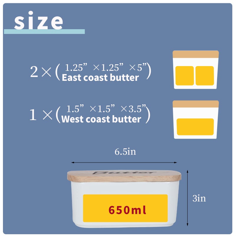 GDCZ Ceramics Butter Dish with Wooden Lid- Large Covered Butter Holder for Countertop, Butter Keeper Container Perfect for Holds 2X 4oz West/East Coast Butter, White - Image 4